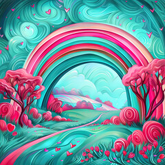 Charming rainbow landscape in pastel colors