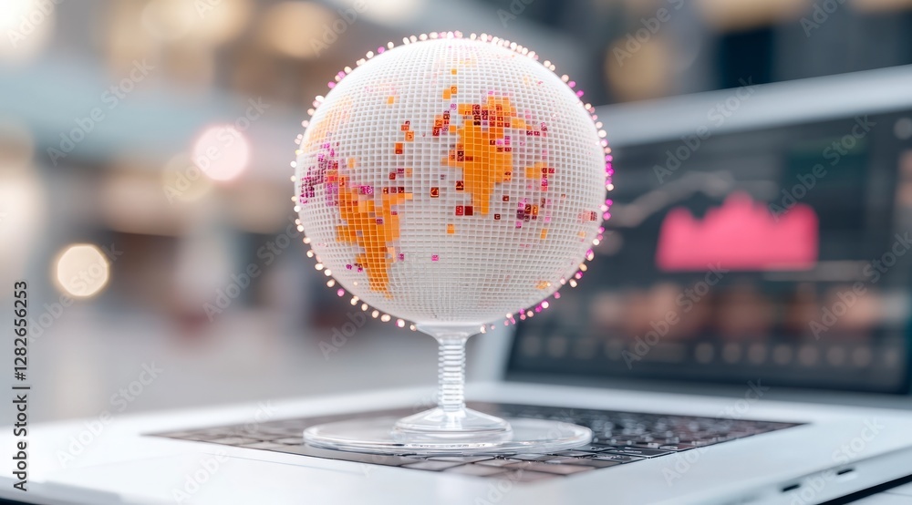Poster global network data ai digital globe on laptop