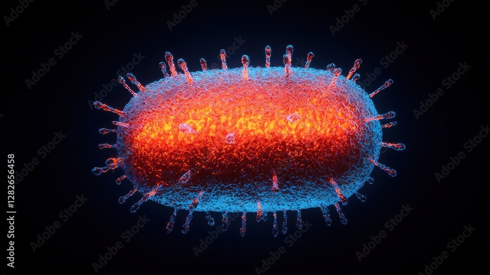 Poster exploring bacterial structures under microscopy laboratory scientific visualization dark background 
