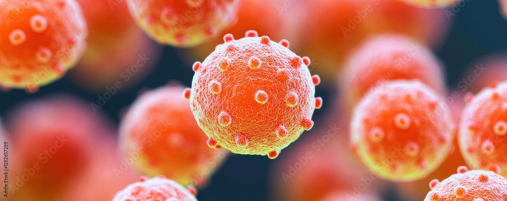 Poster microscopic action of virus cells laboratory setting scientific image close-up view biotechnology co