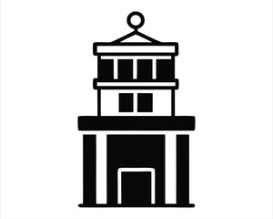 Black and White Minimalist Lighthouse Vector Icon ,Monochrome Tower Silhouette Illustration