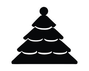 Black Silhouette Christmas Tree Icon, Vector Holiday Symbol for Festive Designs