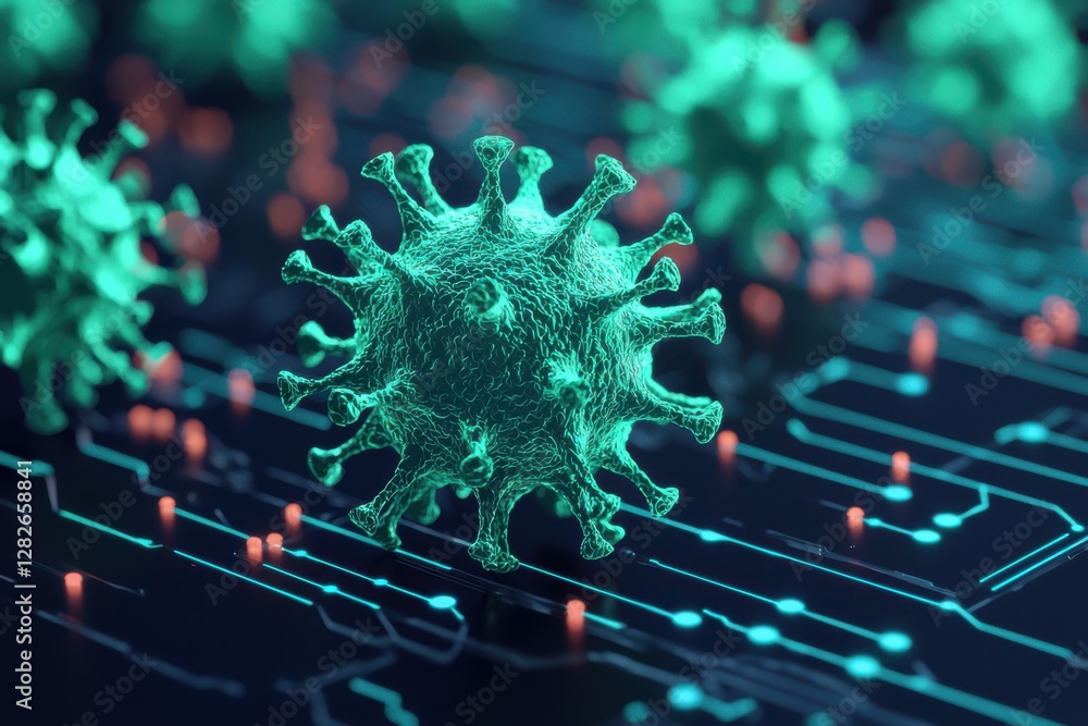Poster understanding virus structure and impact on technology digital environment science concept macro vie