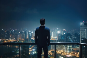 Visionary Leader Overlooking the City at Night