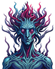 Render a surreal humanoid figure, lacking a mouth, possessing only vacant, hollow eyes.  Emphasize unsettling realism.