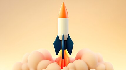 Orange And White Rocket Launch In Pastel Sky