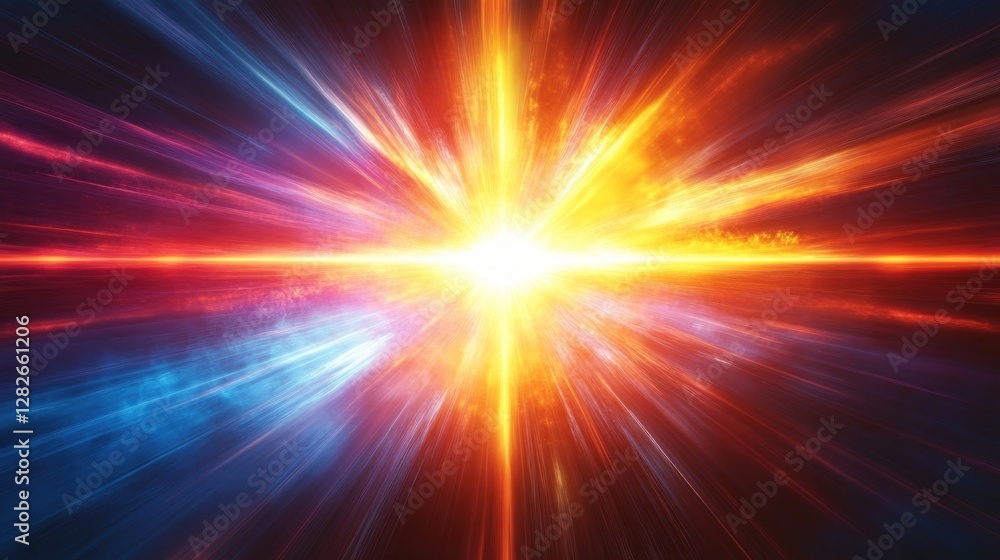 Aufkleber Bright, vibrant light rays explode from a central point, creating a dynamic and energetic composition.