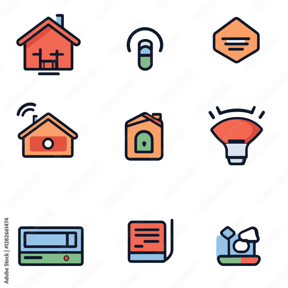 Poster smart home automation devices and sensors technology icon set design