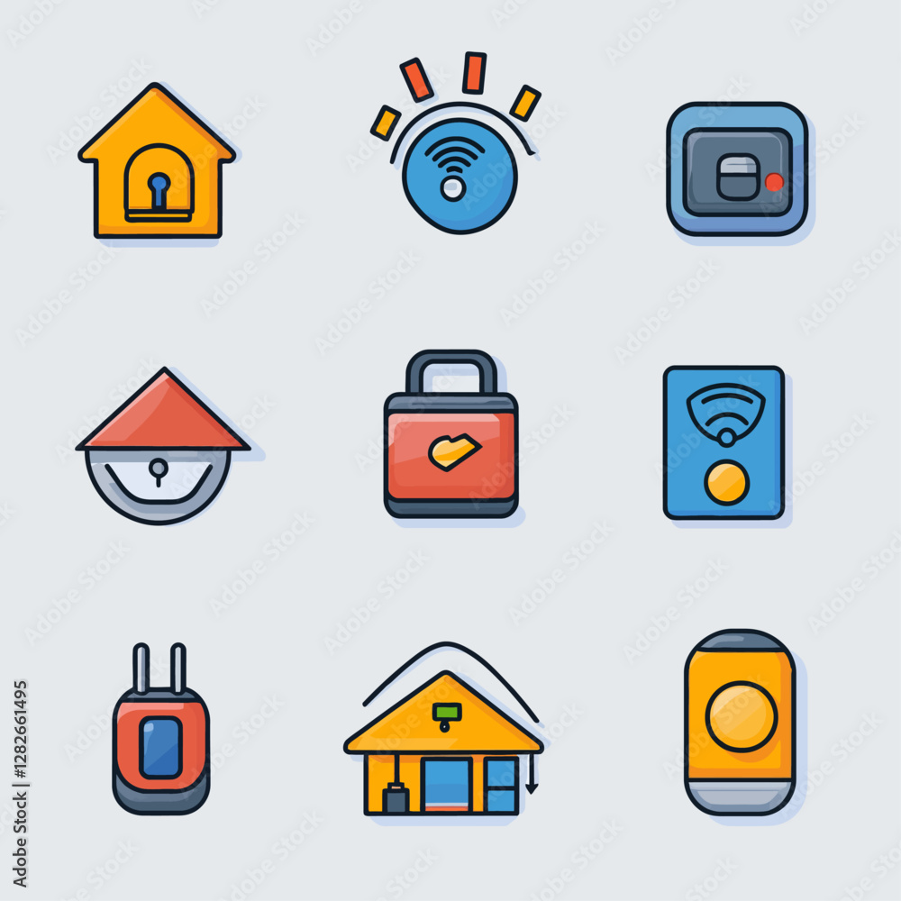 Aufkleber smart home automation technology and security devices vector icon set