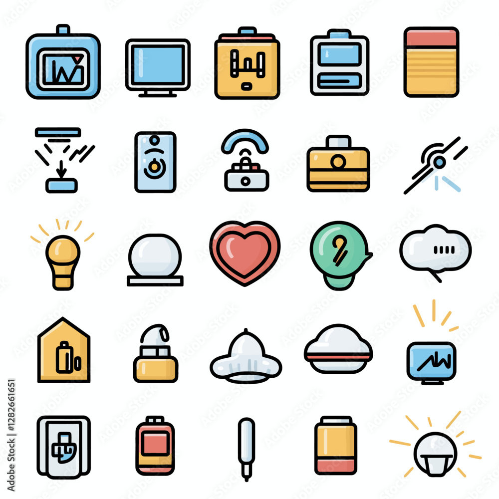 Poster assorted iconography: modern flat design for web and app interface style