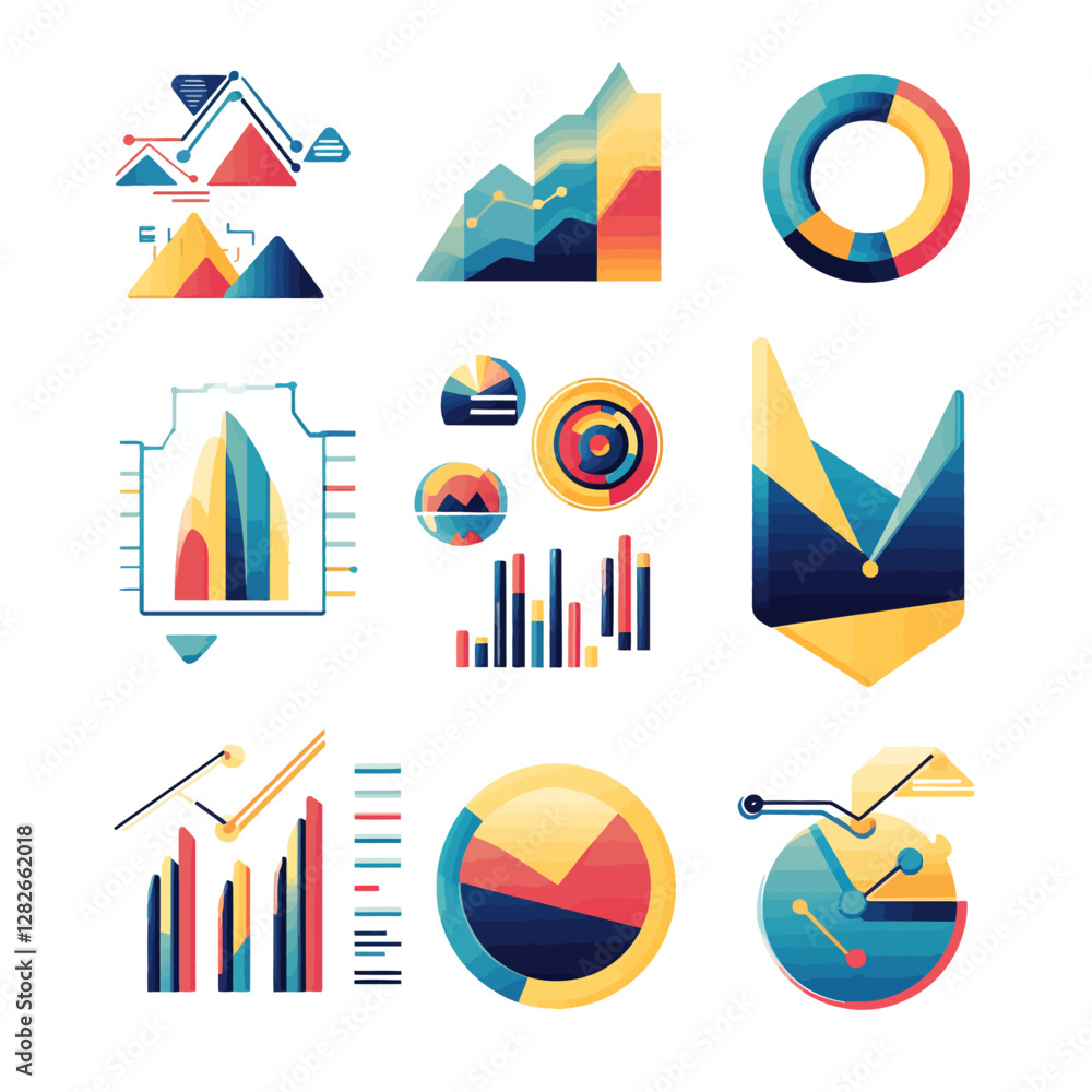 Poster set of colorful infographic elements and data charts on a white background
