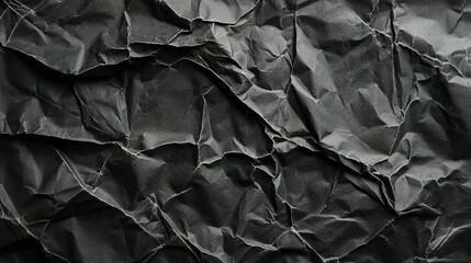 Detailed close up photograph of black textured crumpled paper