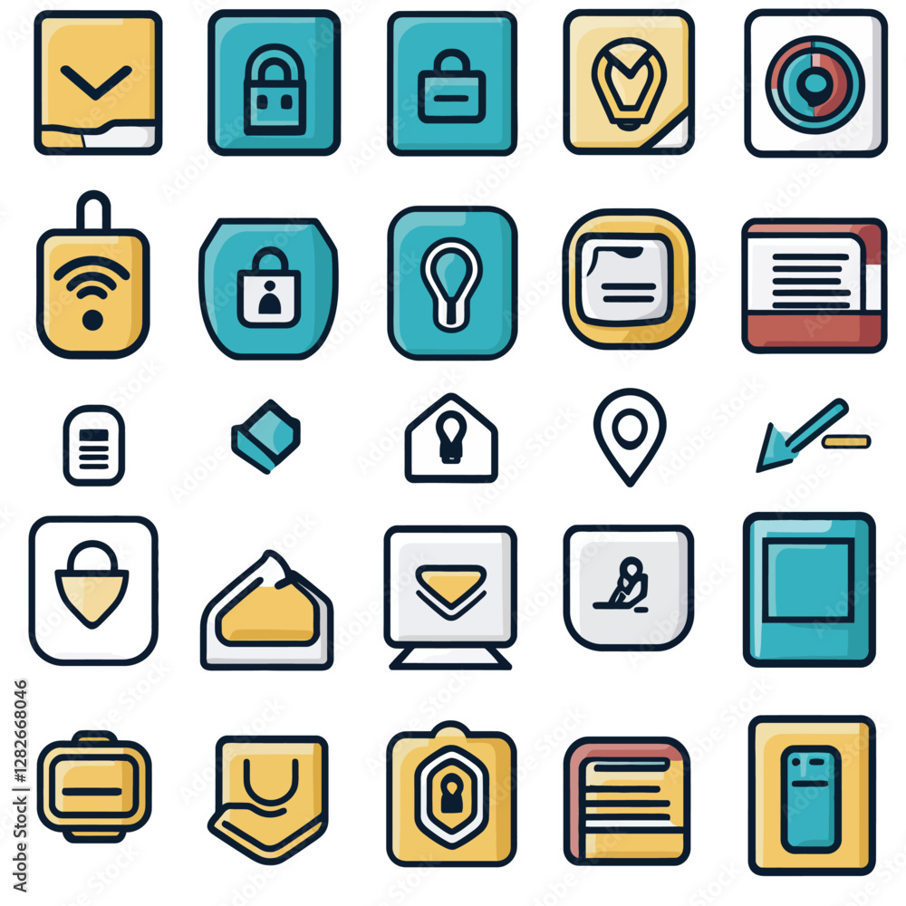 Poster UI and UX Design Icon Set with Modern Design Elements, Flat Style