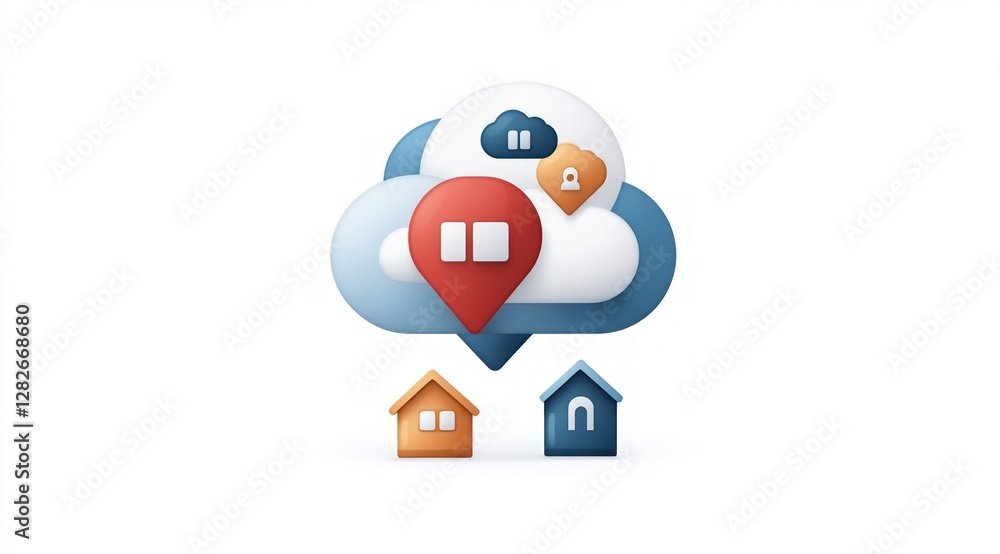 Aufkleber cloud computing data storage network home digital 3d illustration