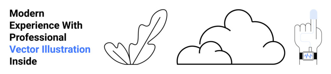 Cloud, leaf, and hand wearing a smartwatch and tapping screen. Ideal for nature, technology, cloud computing, innovation, digital interaction, minimalism flat landing page banner