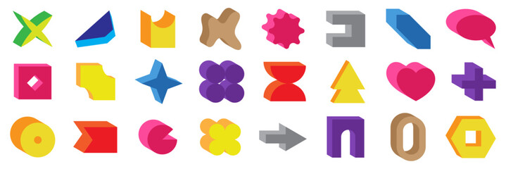  set of abstract 3d color geometric shapes. vector