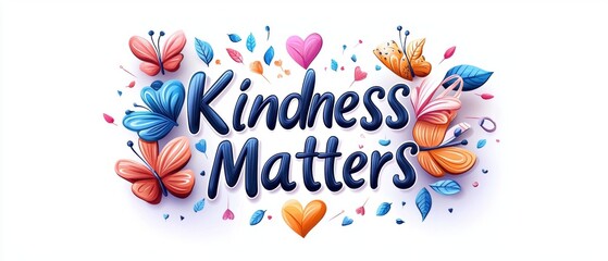 Vibrant and Engaging Minimalist Vector Illustration Emphasizing the Importance of Kindness with Butterflies and Floral Elements