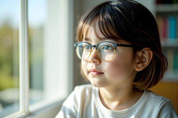 Focusing on Myopia Prevention: A Young Child Wearing  Glasses 