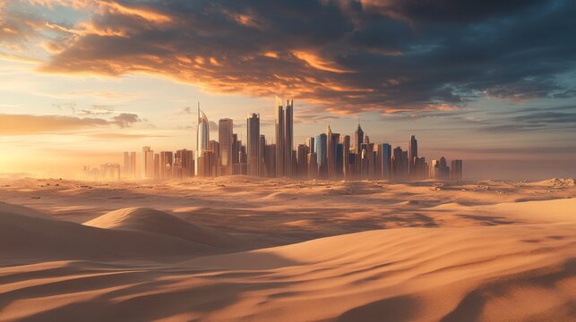 Outdoor photo of desert with saudi arabia skyline dramatic to use as a game background