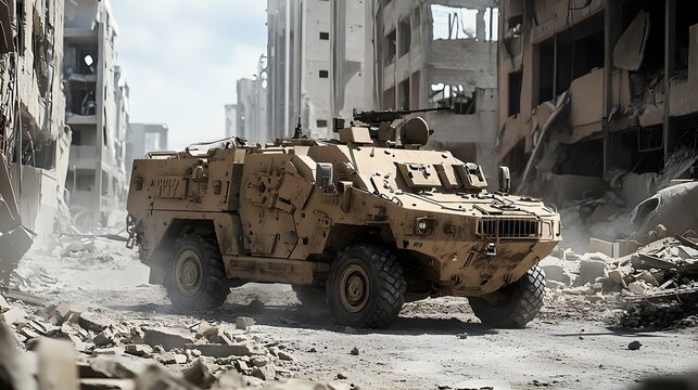 A heavily armored military vehicle known as a Mine Resistant Ambush Protected MRAP unit