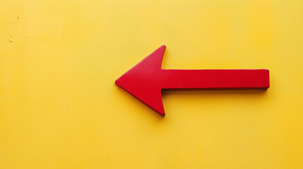 Red arrow pointing left direction on a yellow background