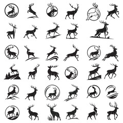 black deer icon.Logo of deer.Deer simple icon.Reindeer vector symbol art and illustration