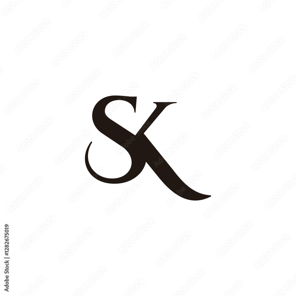 Poster letters sk simple linked elegant curves logo vector