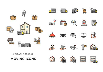 引っ越しにまつわるアイコンセット（カラー）