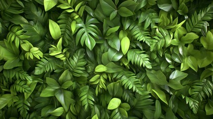 Fototapeta premium Lush Green Foliage Background with Water Droplets