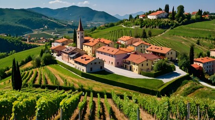 Smartno townscape and vineyards in Goriska Brda countryside region of Slovenia .