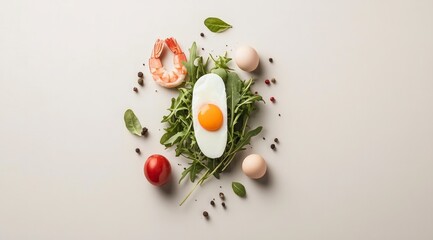 Artistic Food Photography  Fried Egg  Shrimp  Salad  Spices