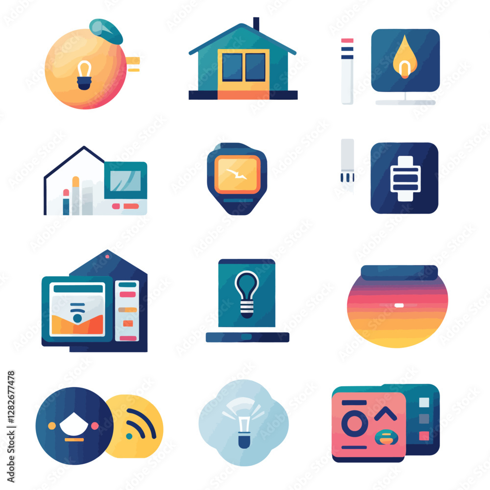 Poster smart home automation technology system connectivity gradient icons