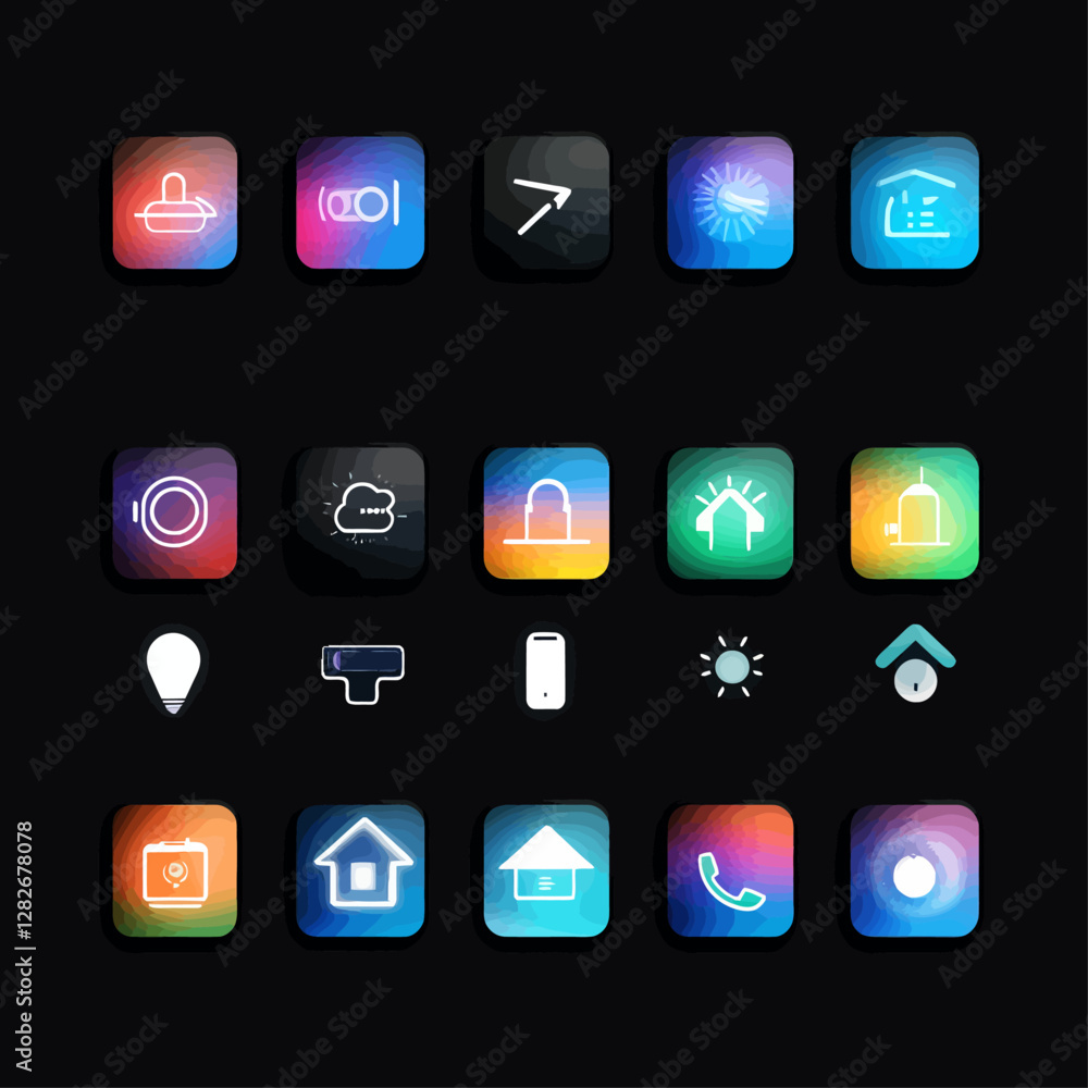 Poster smart home automation system icons on black background displaying control
