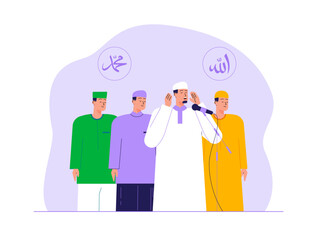 Muslim leader speech in ramadan Kareem Illustration. Eid illustration. Flat vector illustration concept