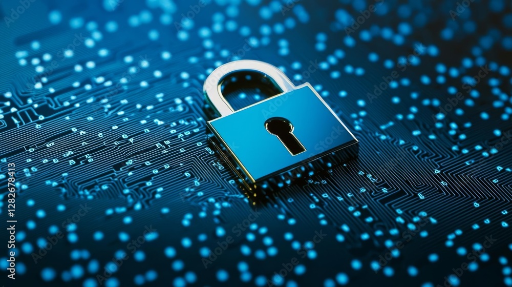 Poster digital padlock symbolizing cybersecurity and online data protection.