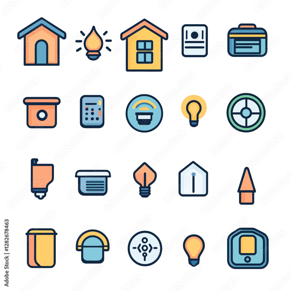 Poster smart home vector icon set for energy efficiency and home automation