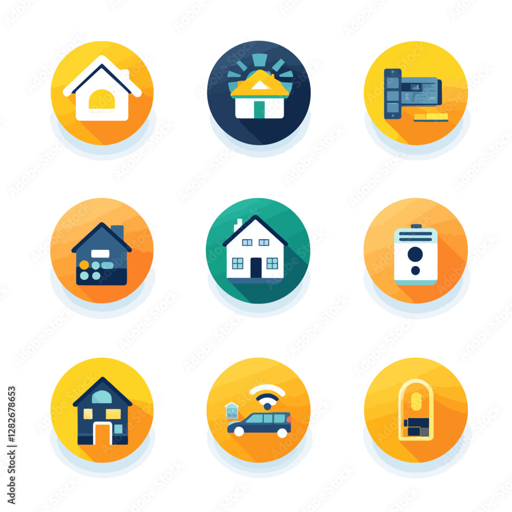 Poster smart home automation vector icons set, internet of things technology.