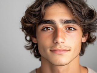 Naklejka premium Man smiling close-up
