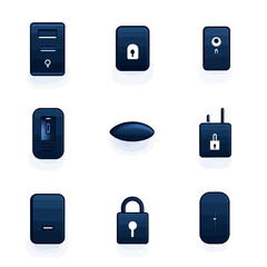 Collection of Blue Minimalist Iconography for Technology and Security
