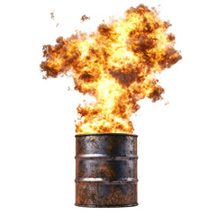 Fire in a Metal Barrel with Rising Flames Isolated on Transparent Background