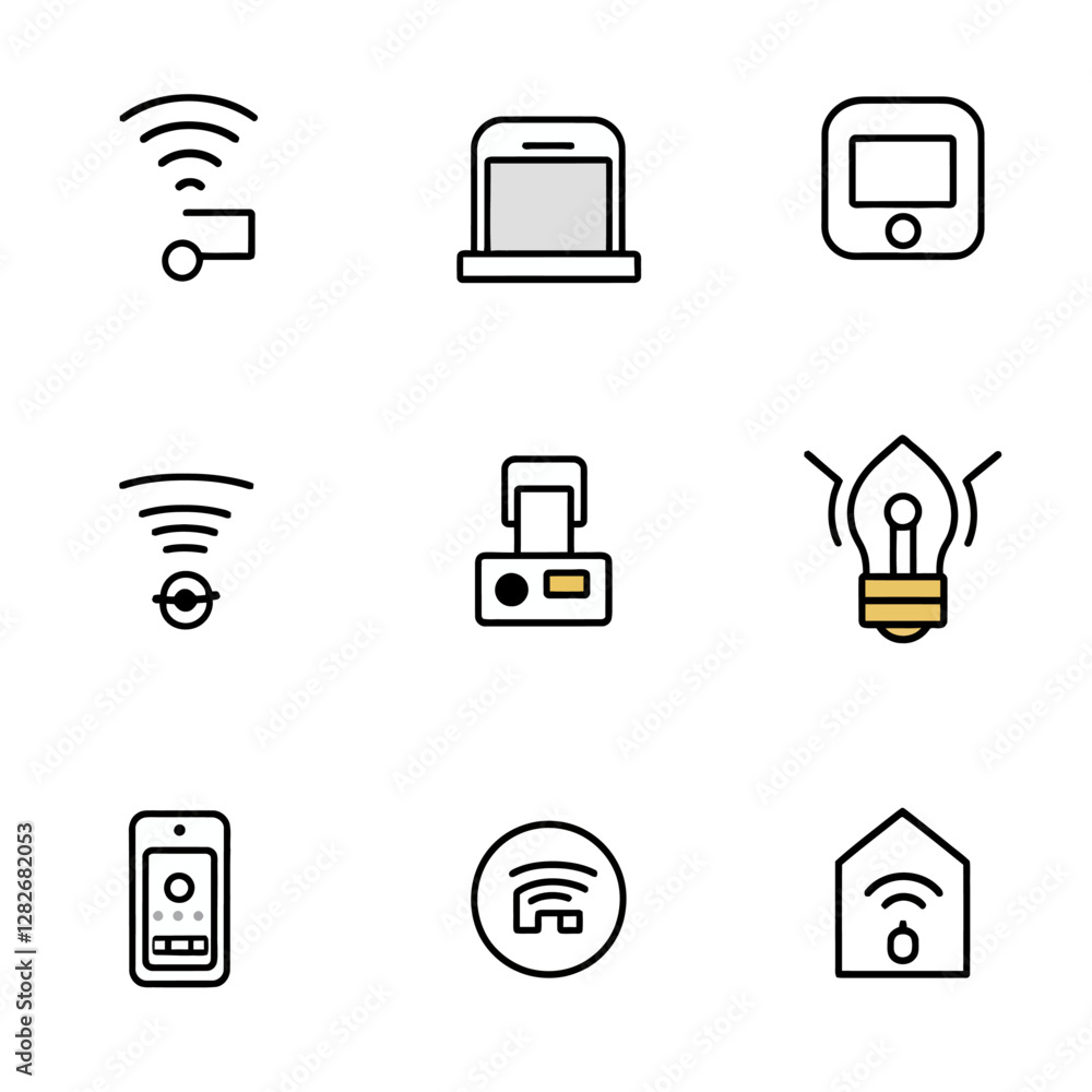 Aufkleber smart home automation icons set with wireless technology control system