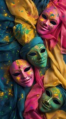 Obraz premium Holi Face Masks and Colorful Scarves, Holi