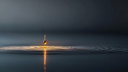 A single drop of a viscous fiery liquid creating a captivating ripple effect on the surface of a raging molten inferno  The dynamic