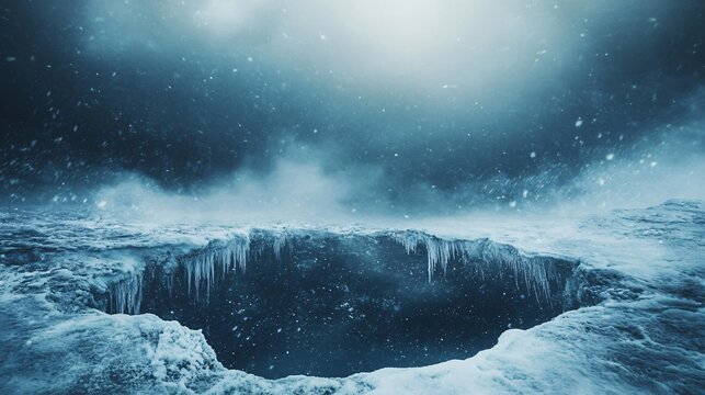 Frozen Abyss Icy Landscape in a Blizzard