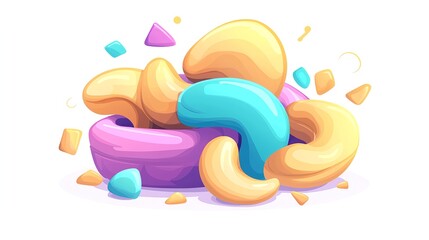 Colorful Curvy Shapes and Geometric Forms Piled Together