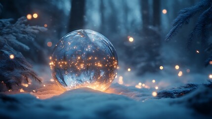 Enchanted Winter Sphere: A Mystical Crystal Ball in a Snowy Forest