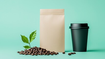 Coffee Packaging Mockup  Beans  Bag  Cup  Leaves