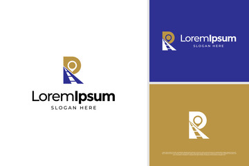 Obraz premium Road location with Letter R combination logo design. Location Pin logo vector template