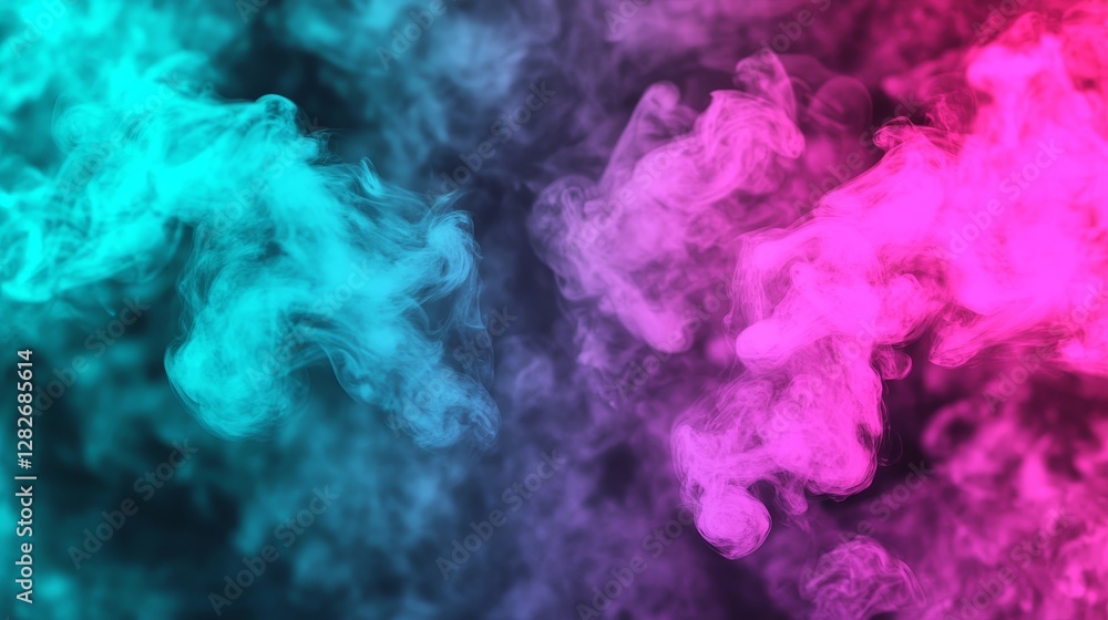 Poster abstract colorful smoke texture - vibrant teal and pink smoke swirls against a dark background, crea