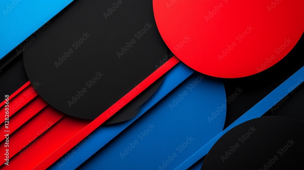 Aufkleber abstract geometric design in red blue and black - bold abstract featuring overlapping circles and st